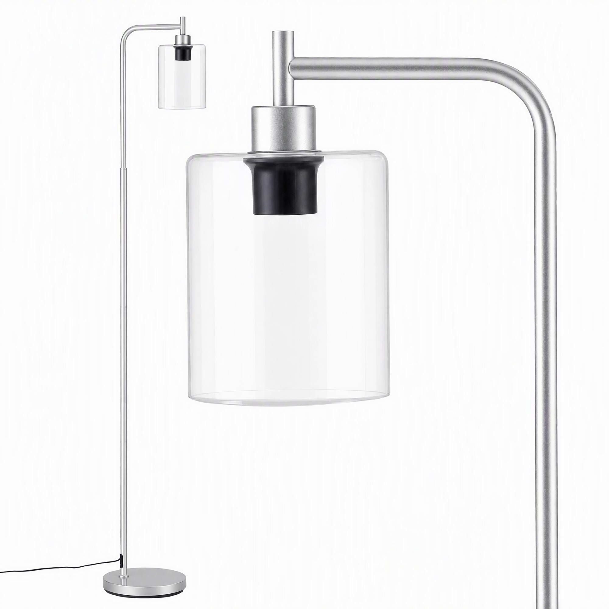 Artiss Floor Lamp Modern Industrial Standing Light with Clear Glass Shade, Silver Metal Tall Lamp for Living Room, Bedroom &amp; Office, Anti-Tipping Weighted Base &amp; Foot Switch (Bulb Not Included)