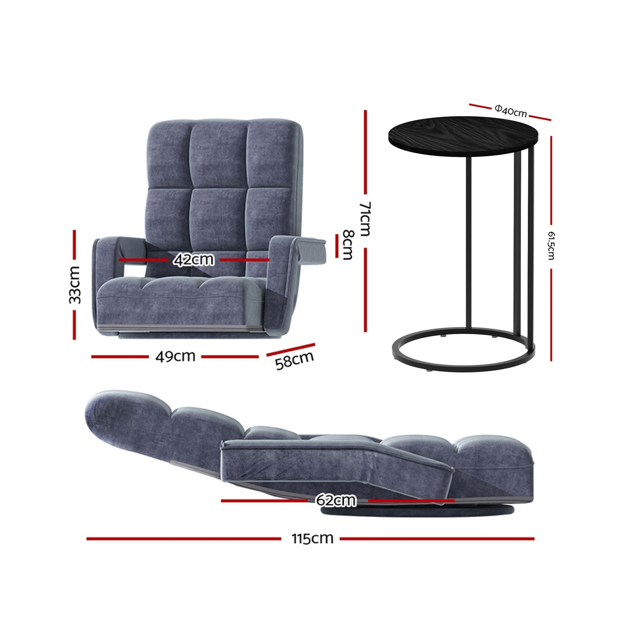Artiss Floor Sofa Chair &amp; Coffee Table Set, Swivel Lounge Recliner Side Tables