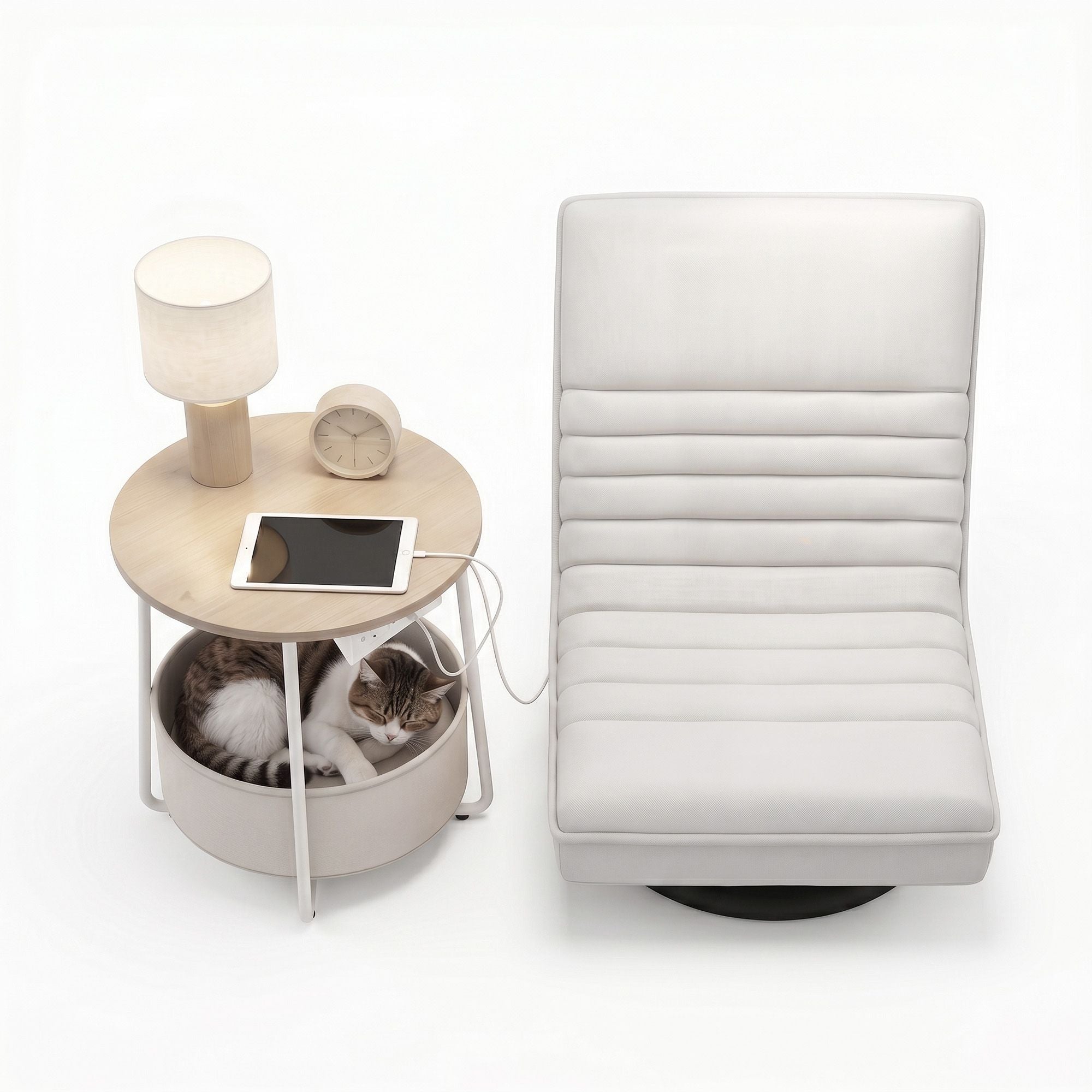 Artiss Floor Lounge &amp; Round Coffee Table Side End Table with Charging Station Set