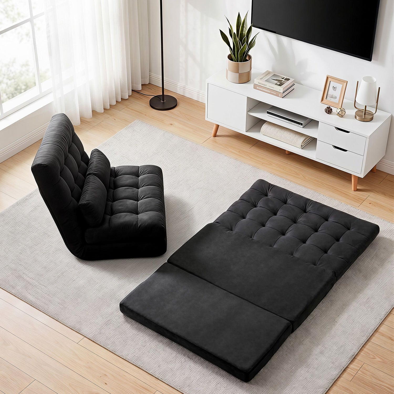 Artiss Sofa Bed Adjustable Floor Chair &amp; TV Unit 120cm Entertainment Cabinet Set