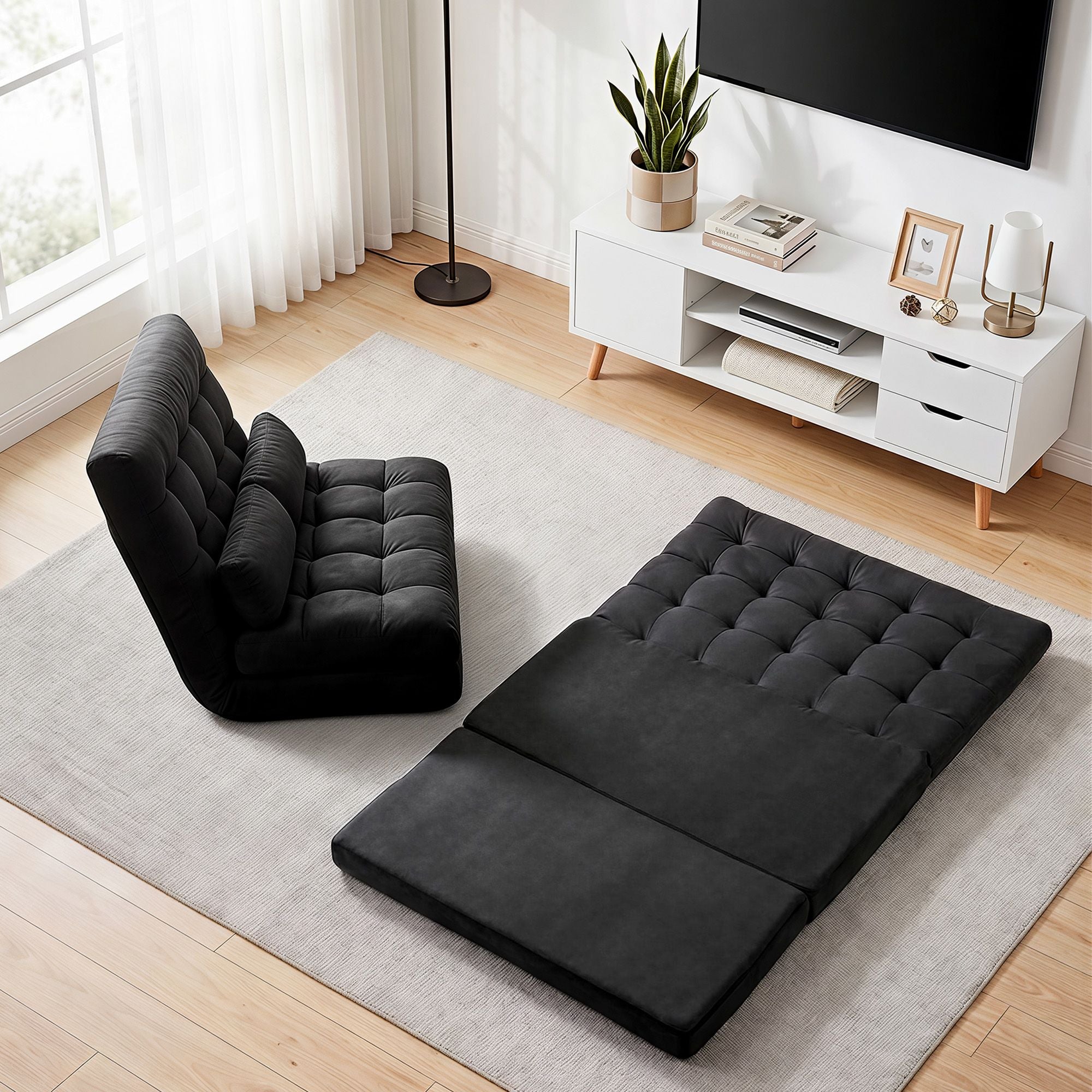 Artiss Sofa Bed Adjustable Floor Chair &amp; TV Unit 120cm Entertainment Cabinet Set