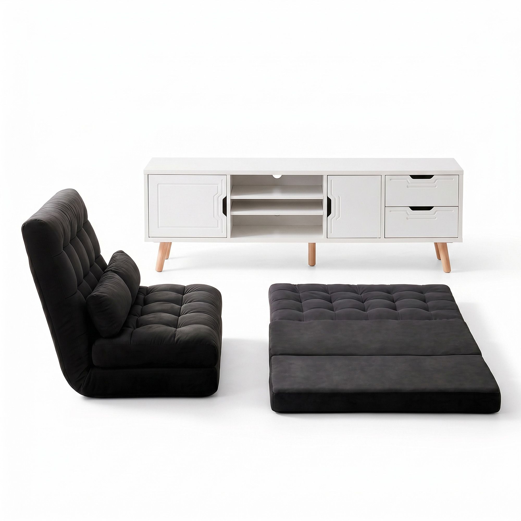 Artiss Sofa Bed Adjustable Floor Chair &amp; TV Unit 120cm Entertainment Cabinet Set