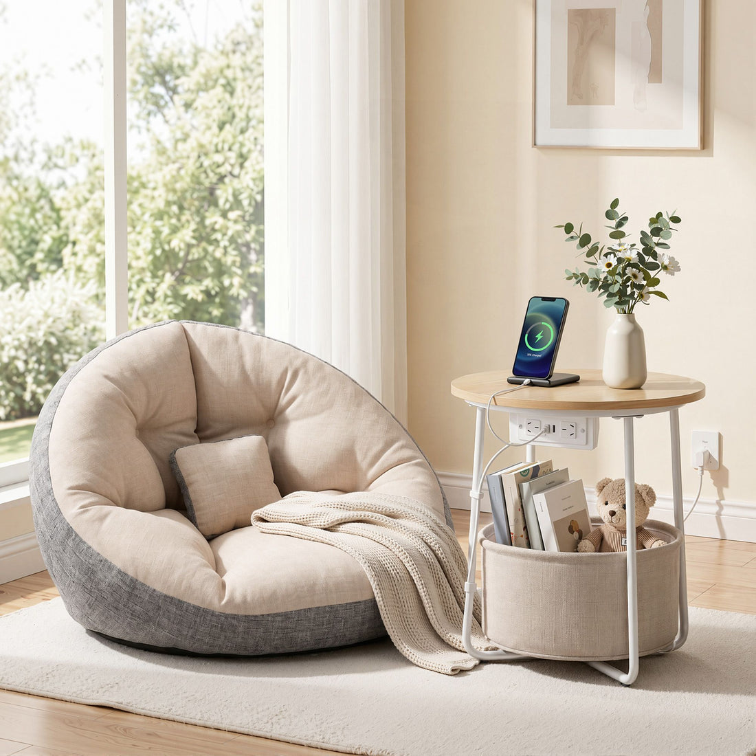 Artiss Floor Lounge and Coffee Table w/ Charging Station Set-Furniture > Bar Stools &amp; Chairs > Arm Chairs &amp; Recliners-PEROZ Accessories
