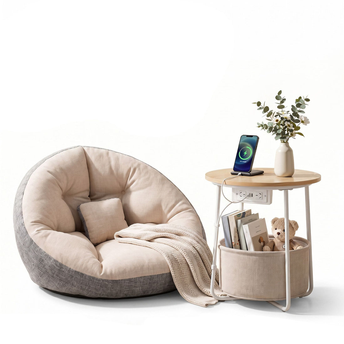 Artiss Floor Lounge and Coffee Table w/ Charging Station Set-Furniture > Bar Stools &amp; Chairs > Arm Chairs &amp; Recliners-PEROZ Accessories