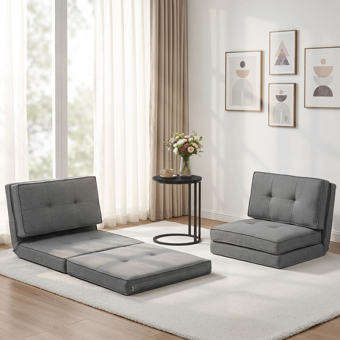Artiss Single Sofa Bed and Side Table Set, Adjustable Recliner Narrow End Table-Furniture > Bar Stools &amp; Chairs > Arm Chairs &amp; Recliners-PEROZ Accessories