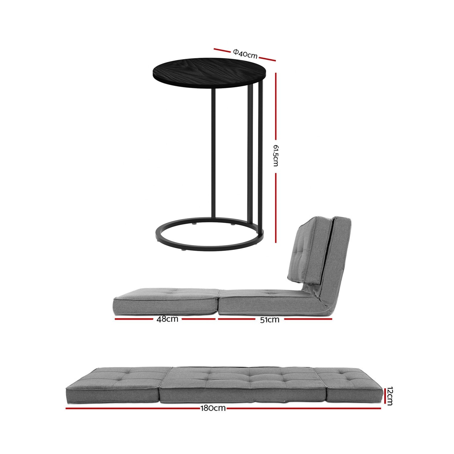 Artiss Single Sofa Bed and Side Table Set, Adjustable Recliner Narrow End Table