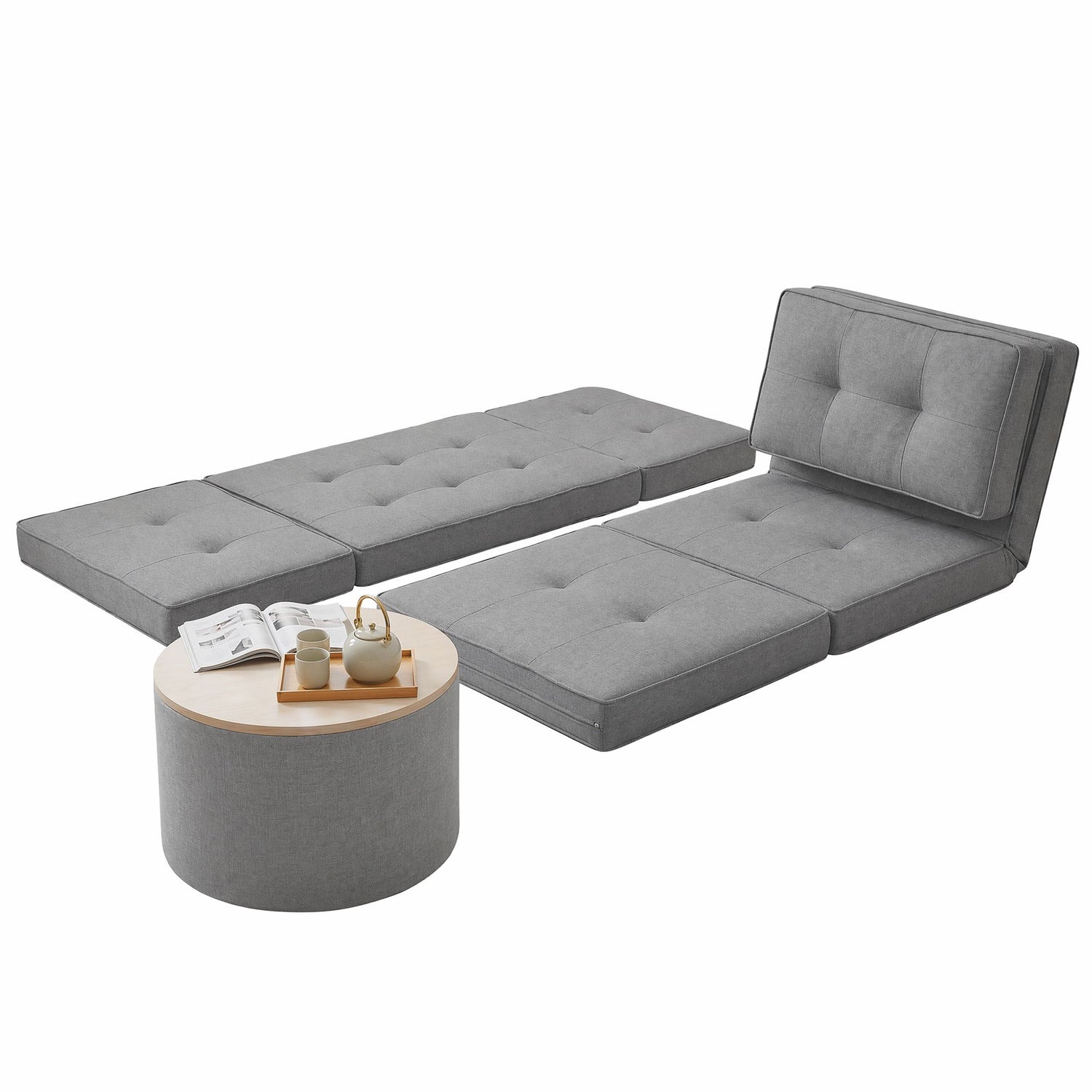 Artiss Recliner Adjustable Floor Chaise Lounge &amp; Ottoman Foot Rest Grey Set