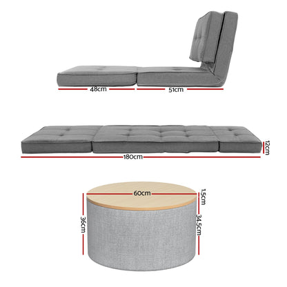 Artiss Recliner Adjustable Floor Chaise Lounge &amp; Ottoman Foot Rest Grey Set