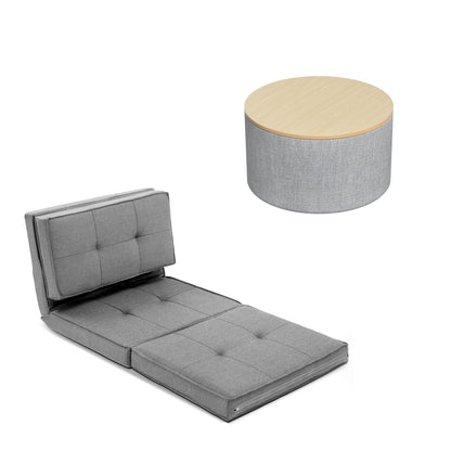 Artiss Recliner Adjustable Floor Chaise Lounge &amp; Ottoman Foot Rest Grey Set