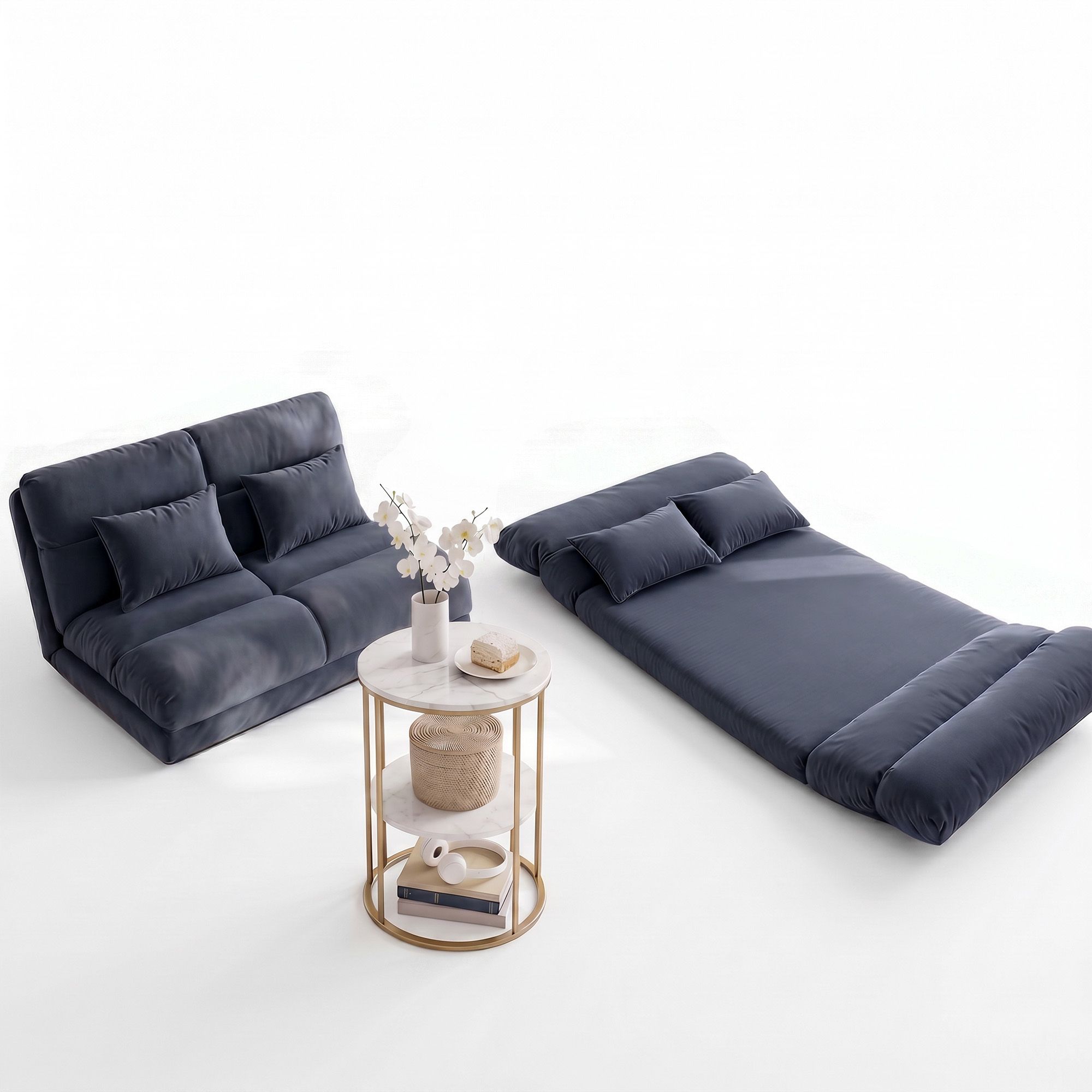 Artiss Floor Lounge Sofa Bed &amp; Coffee Table 2 Tier Marble Effect Side Table Set