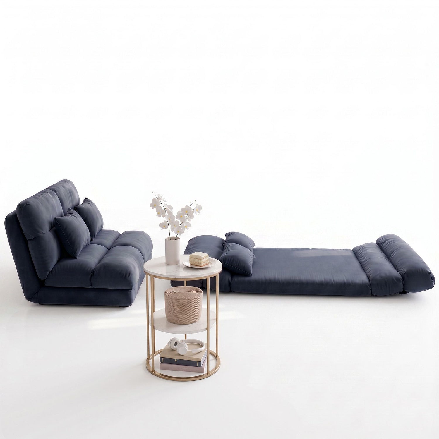 Artiss Floor Lounge Sofa Bed &amp; Coffee Table 2 Tier Marble Effect Side Table Set