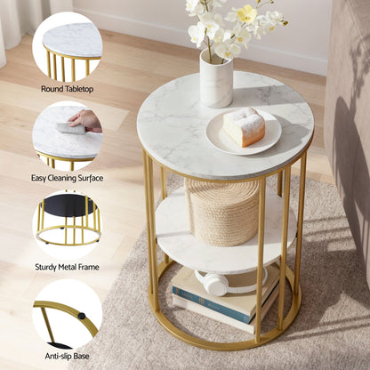 Artiss Floor Lounge Sofa Bed &amp; Coffee Table 2 Tier Marble Effect Side Table Set