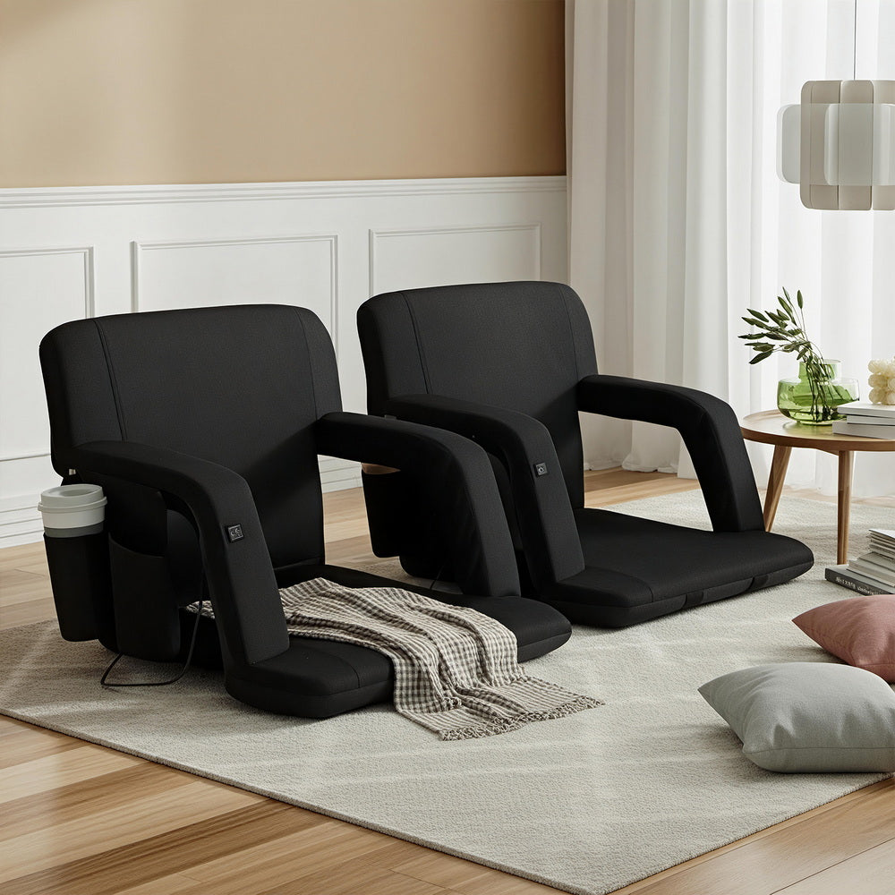 Artiss 2X Floor Lounge Sofa Bed With Armrest Heated Cushion-Furniture &gt; Bar Stools &amp; Chairs &gt; Arm Chairs &amp; Recliners-PEROZ Accessories