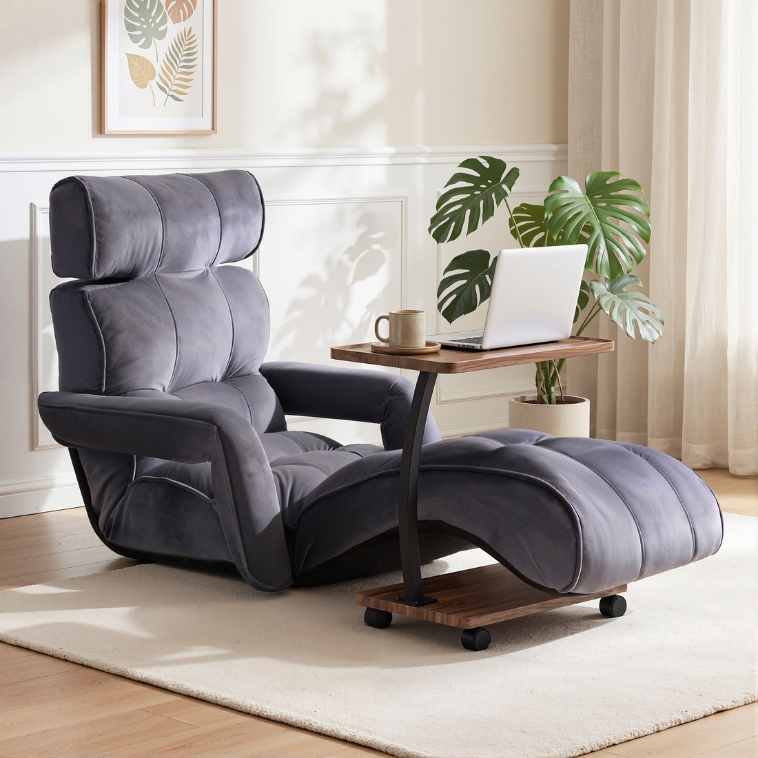 Artiss Floor Lounge &amp; Coffee Table Set, Adjustable Recliner End Table w/ Wheels-Furniture > Bar Stools &amp; Chairs > Arm Chairs &amp; Recliners-PEROZ Accessories