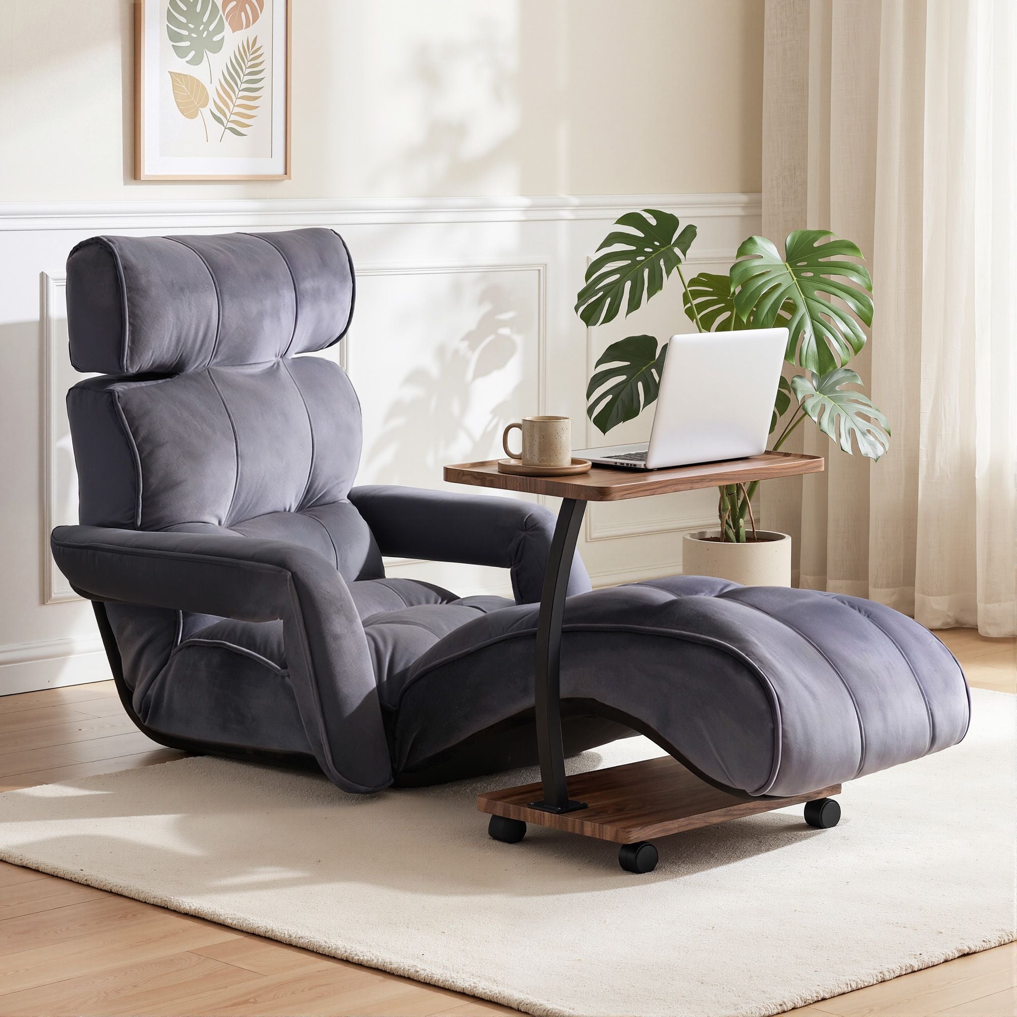Artiss Floor Lounge &amp; Coffee Table Set, Adjustable Recliner End Table w/ Wheels