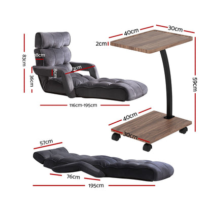 Artiss Floor Lounge &amp; Coffee Table Set, Adjustable Recliner End Table w/ Wheels