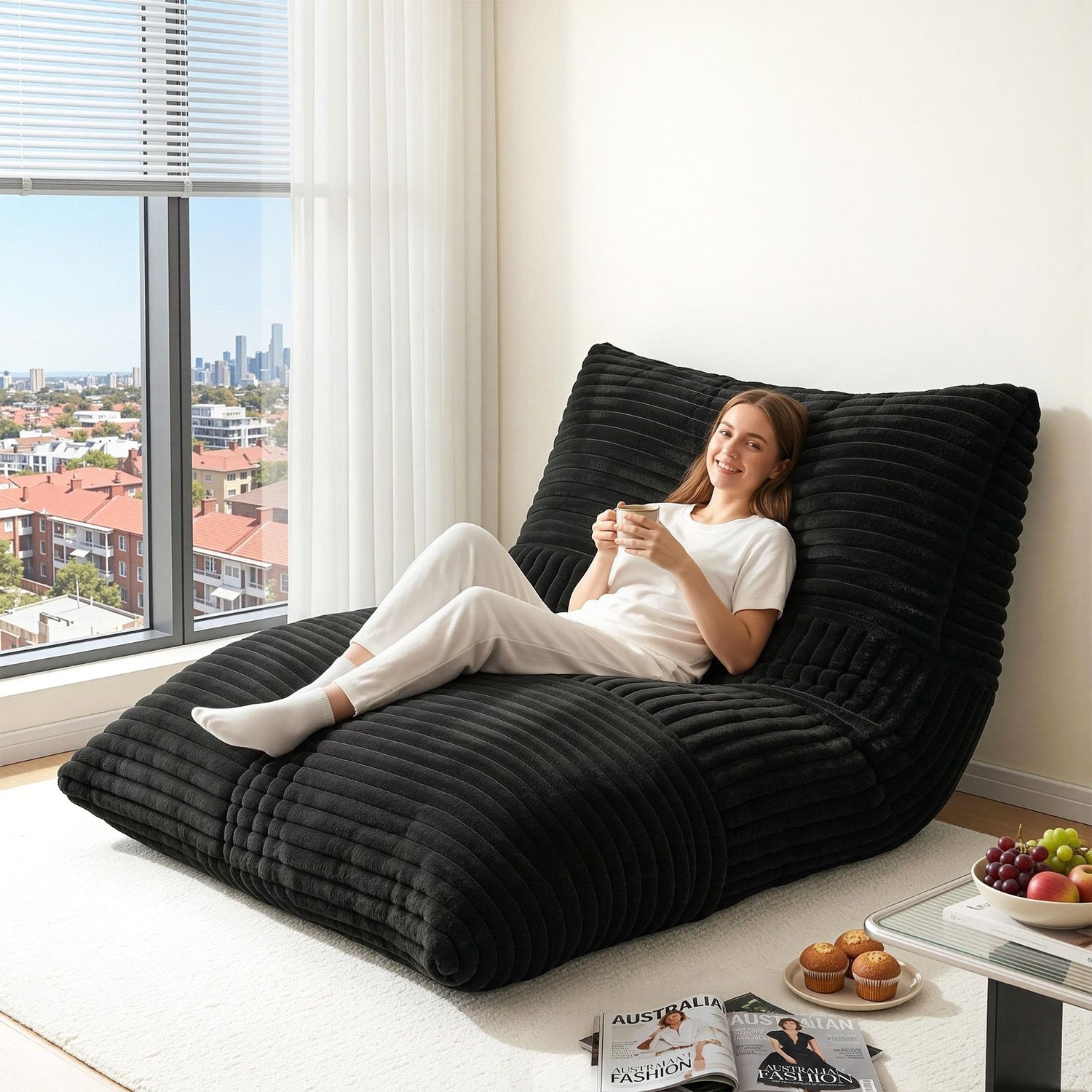 Artiss 3-in-1 Bean Bag Chair for Living Room Convertible Floor Sofa Dark Grey-Furniture > Bar Stools &amp; Chairs > Arm Chairs &amp; Recliners-PEROZ Accessories