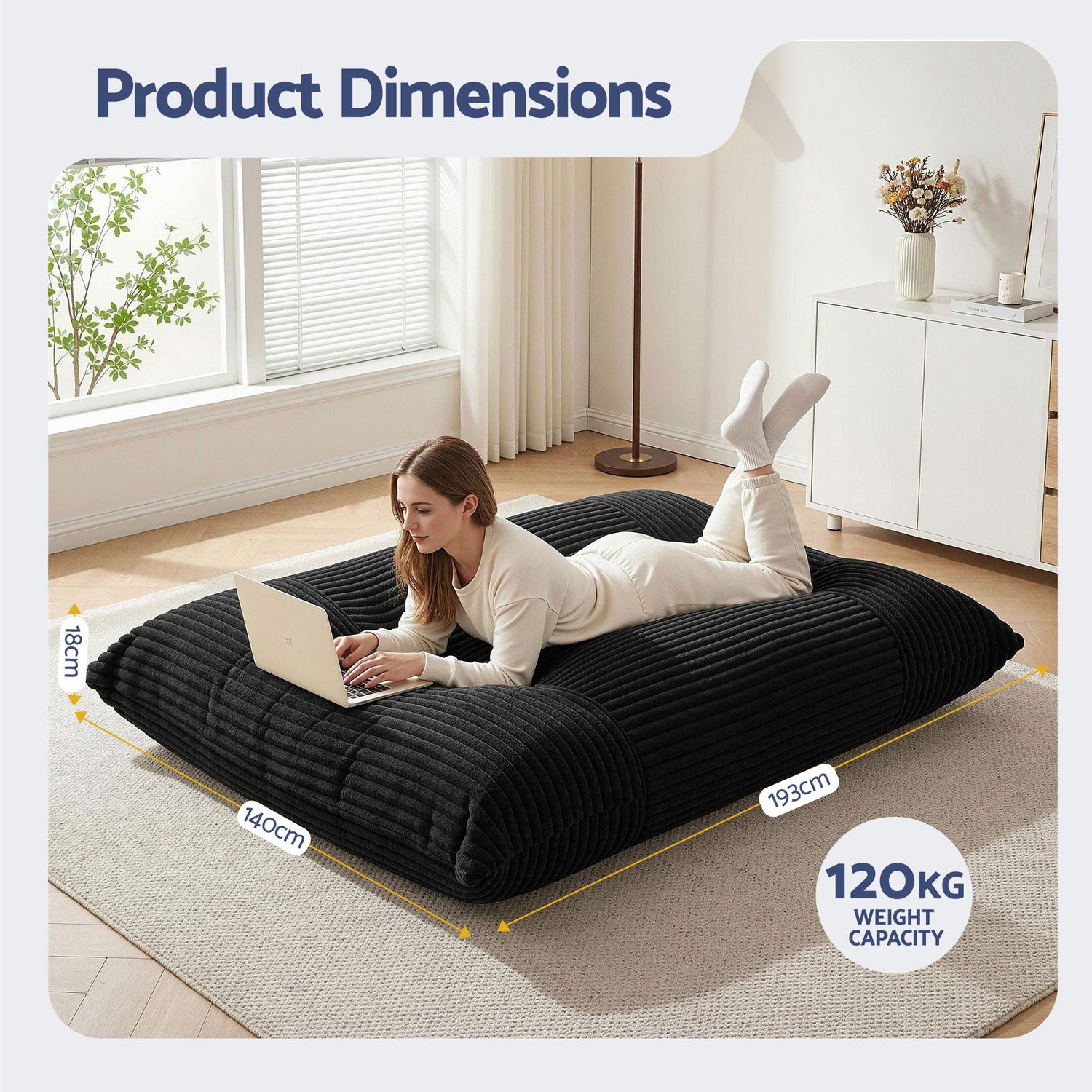 Artiss 3-in-1 Bean Bag Chair for Living Room Convertible Floor Sofa Dark Grey-Furniture > Bar Stools &amp; Chairs > Arm Chairs &amp; Recliners-PEROZ Accessories