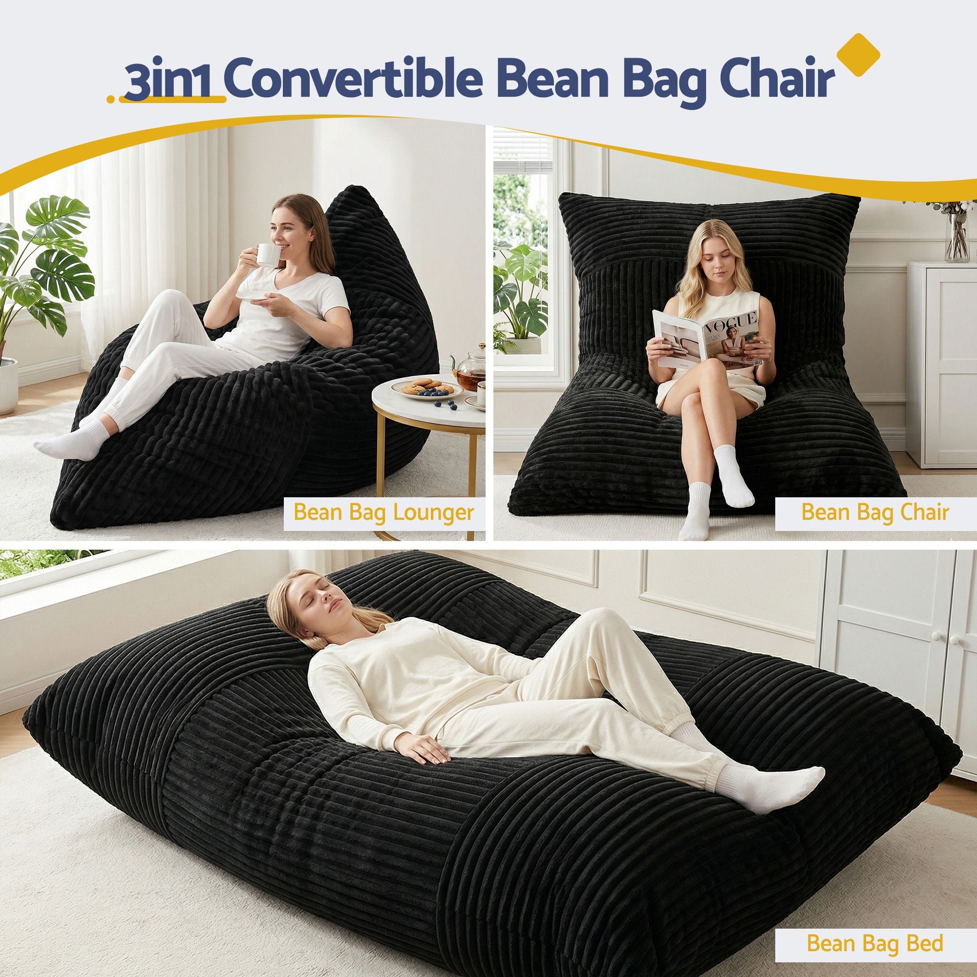 Artiss 3-in-1 Bean Bag Chair for Living Room Convertible Floor Sofa Dark Grey-Furniture > Bar Stools &amp; Chairs > Arm Chairs &amp; Recliners-PEROZ Accessories