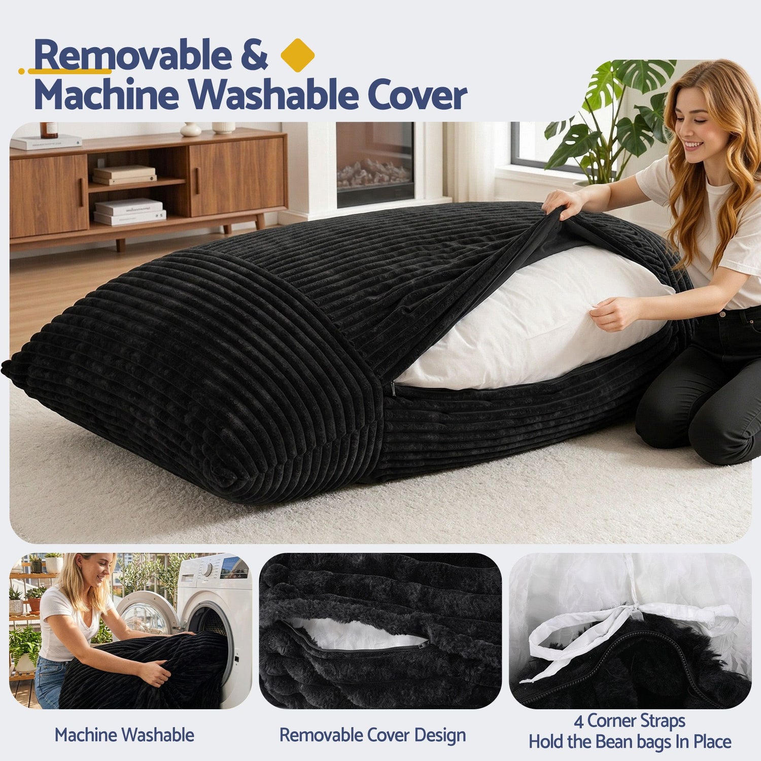 Artiss 3-in-1 Bean Bag Chair for Living Room Convertible Floor Sofa Dark Grey-Furniture > Bar Stools &amp; Chairs > Arm Chairs &amp; Recliners-PEROZ Accessories