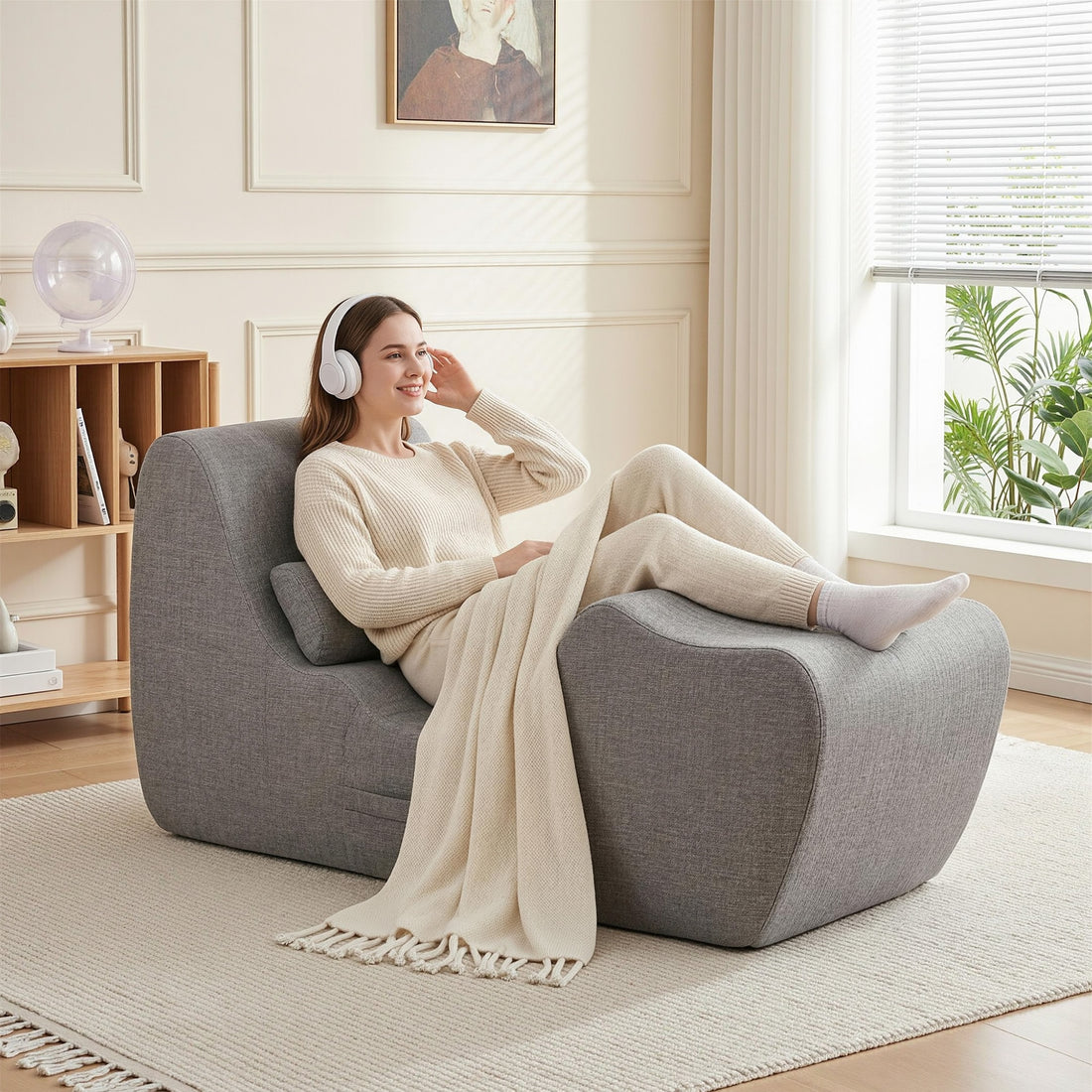 Artiss Chaise Lounge Chair Ergonomic S-Curve Floor Lounger Boneless Lounge Chairs Grey-Furniture > Bar Stools &amp; Chairs > Arm Chairs &amp; Recliners-PEROZ Accessories