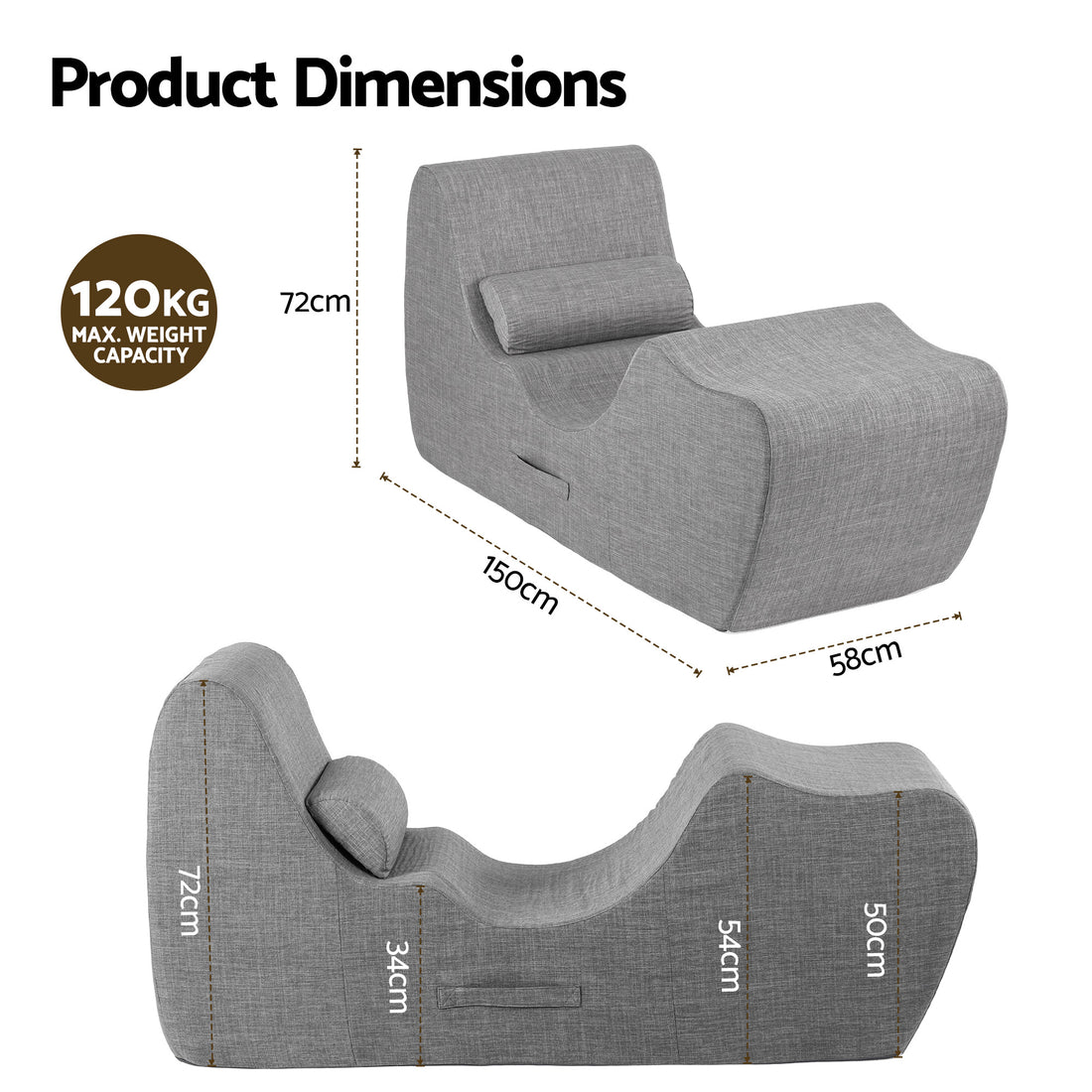 Artiss Chaise Lounge Chair Ergonomic S-Curve Floor Lounger Boneless Lounge Chairs Grey-Furniture > Bar Stools &amp; Chairs > Arm Chairs &amp; Recliners-PEROZ Accessories