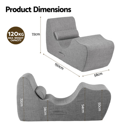Artiss Chaise Lounge Chair Ergonomic S-Curve Floor Lounger Boneless Lounge Chairs Grey-Furniture > Bar Stools &amp; Chairs > Arm Chairs &amp; Recliners-PEROZ Accessories