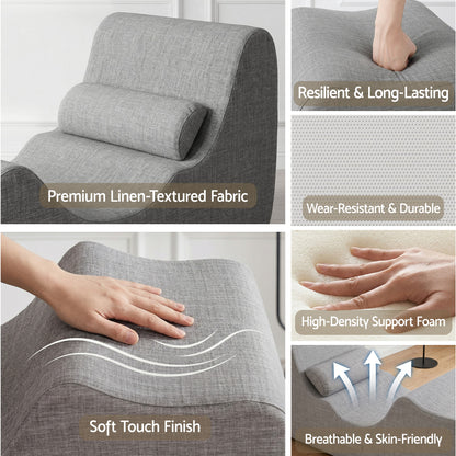 Artiss Chaise Lounge Chair Ergonomic S-Curve Floor Lounger Boneless Lounge Chairs Grey-Furniture > Bar Stools &amp; Chairs > Arm Chairs &amp; Recliners-PEROZ Accessories