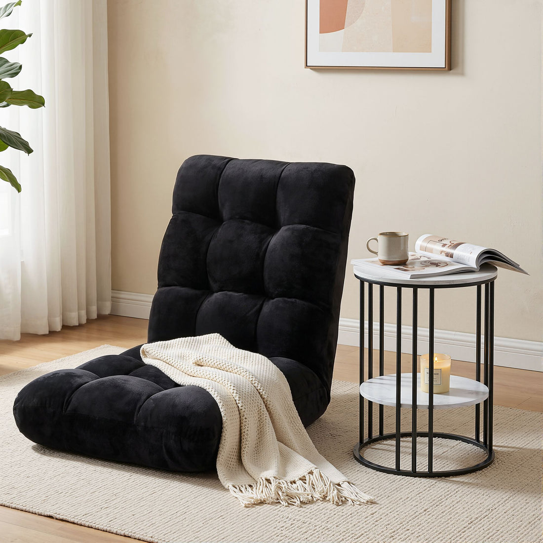 Artiss Sofa Bed Floor Lounge Recliner Foldable Chair &amp; Side Table Bundle-Furniture > Bar Stools &amp; Chairs > Arm Chairs &amp; Recliners-PEROZ Accessories