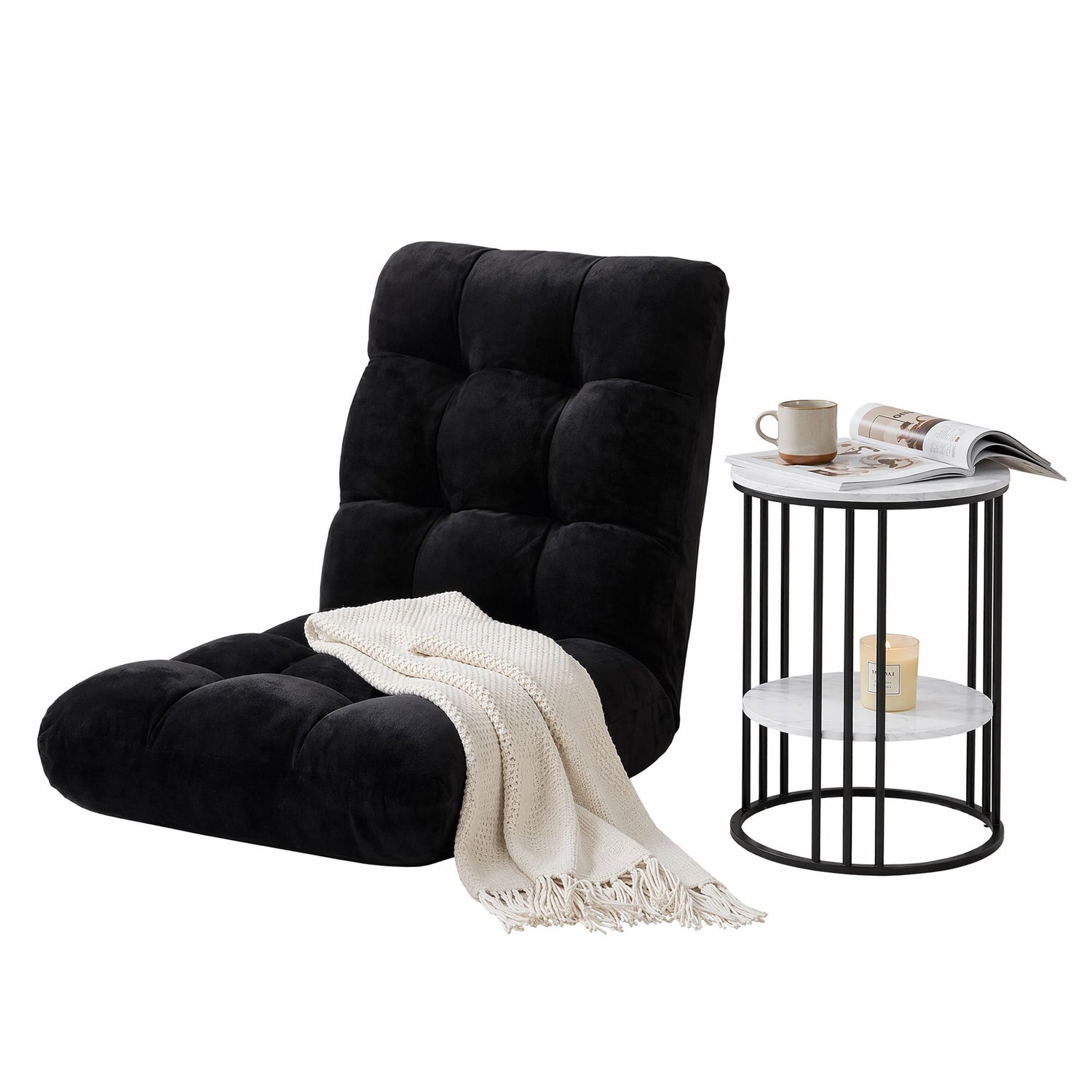 Artiss Sofa Bed Floor Lounge Recliner Foldable Chair &amp; Side Table Bundle
