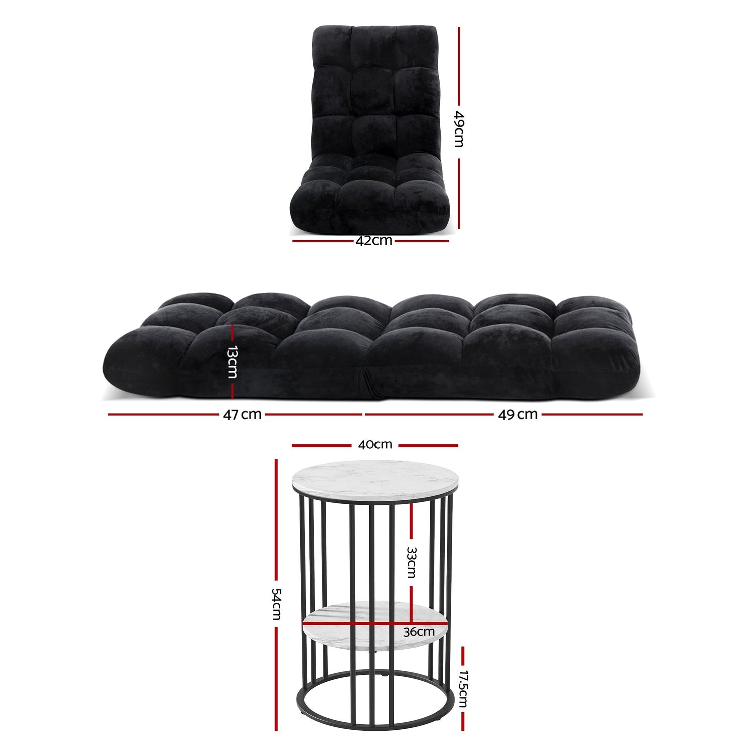 Artiss Sofa Bed Floor Lounge Recliner Foldable Chair &amp; Side Table Bundle