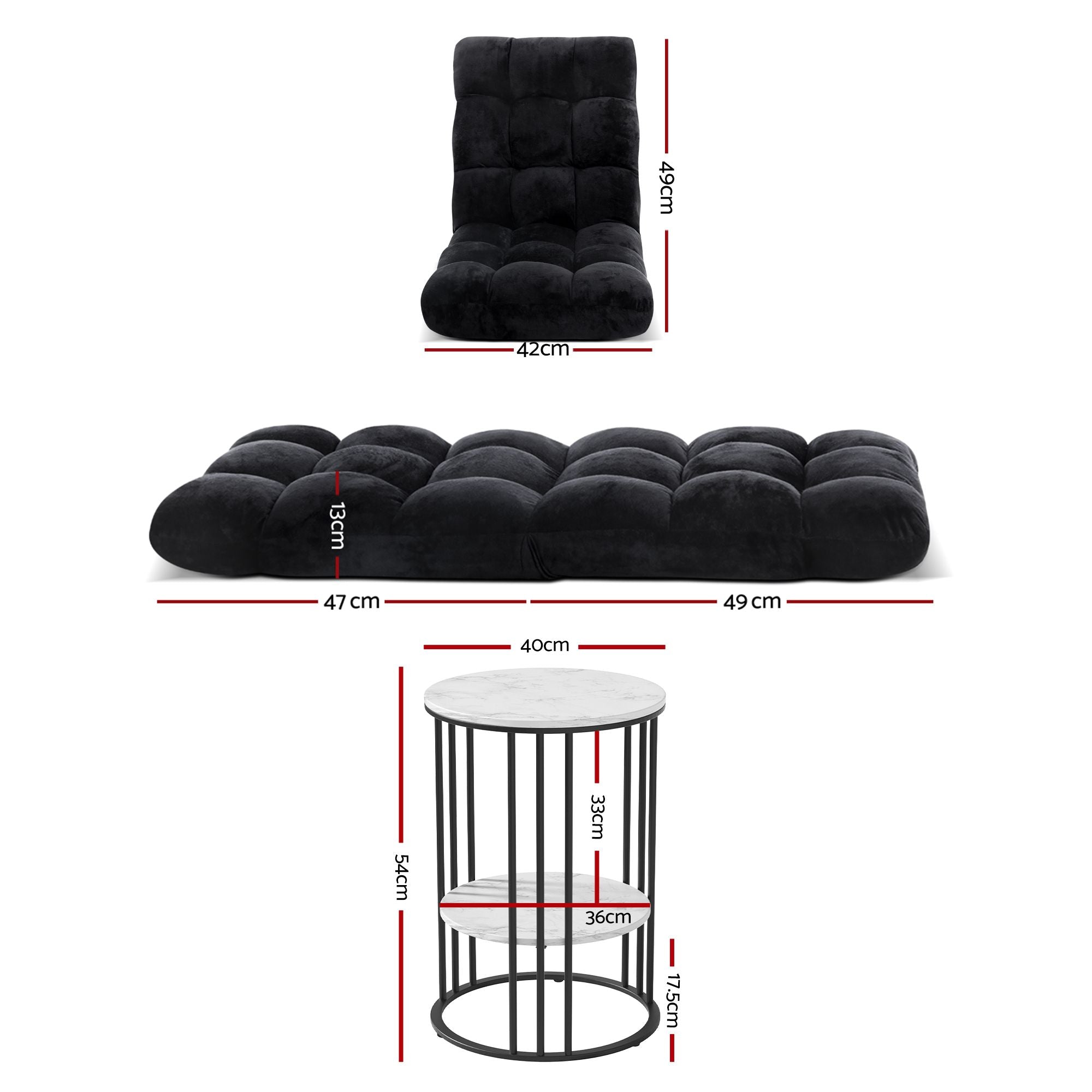Artiss Sofa Bed Floor Lounge Recliner Foldable Chair &amp; Side Table Bundle