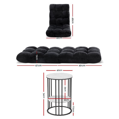 Artiss Sofa Bed Floor Lounge Recliner Foldable Chair &amp; Side Table Bundle