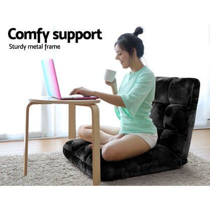 Artiss Sofa Bed Floor Lounge Recliner Foldable Chair &amp; Side Table Bundle