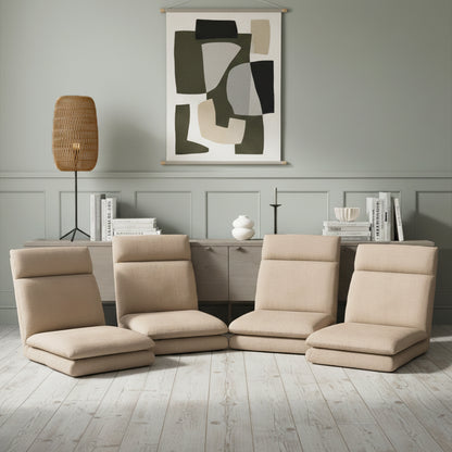 Artiss 4XFloor Chair Sofa Linen Beige-Furniture &gt; Bar Stools &amp; Chairs &gt; Arm Chairs &amp; Recliners-PEROZ Accessories