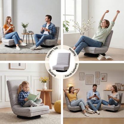 Ariss Swivel Floor Chair 360 Adjustable Foldable Lounge Seat Floor Sofa Chair Grey-Furniture > Bar Stools &amp; Chairs > Arm Chairs &amp; Recliners-PEROZ Accessories