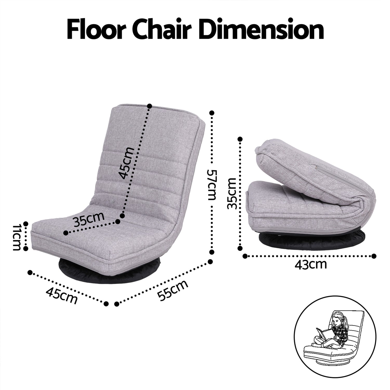 Artiss 2 Swivel Floor Chair 360 Adjustable Foldable Lounge Seat Floor Sofa Chair Grey-Furniture > Bar Stools &amp; Chairs > Arm Chairs &amp; Recliners-PEROZ Accessories
