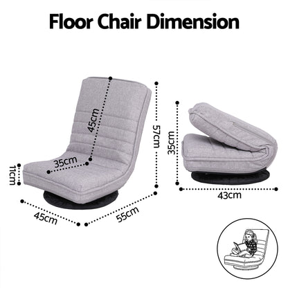 Artiss 2 Swivel Floor Chair 360 Adjustable Foldable Lounge Seat Floor Sofa Chair Grey-Furniture > Bar Stools &amp; Chairs > Arm Chairs &amp; Recliners-PEROZ Accessories