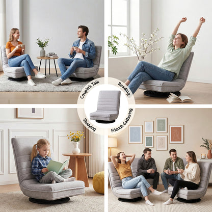 Artiss 4PCS Swivel Floor Chair 360 Adjustable Foldable Lounge Seat Floor Sofa Chair Grey-Furniture > Bar Stools &amp; Chairs > Arm Chairs &amp; Recliners-PEROZ Accessories