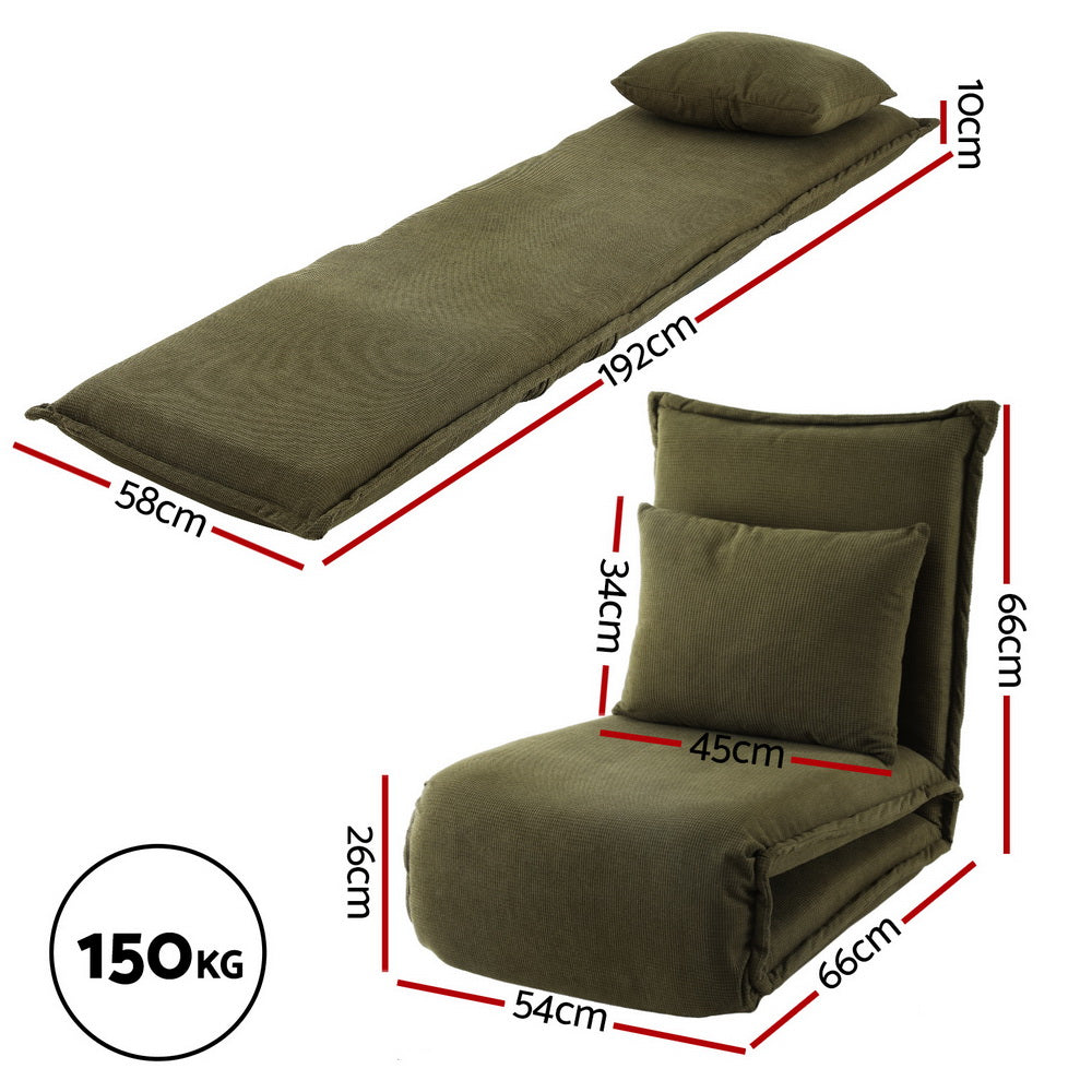 Artiss Floor Lounge Sofa Bed Foldable Green-Furniture &gt; Bar Stools &amp; Chairs &gt; Arm Chairs &amp; Recliners-PEROZ Accessories