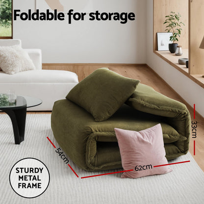 Artiss Floor Lounge Sofa Bed Foldable Green-Furniture &gt; Bar Stools &amp; Chairs &gt; Arm Chairs &amp; Recliners-PEROZ Accessories
