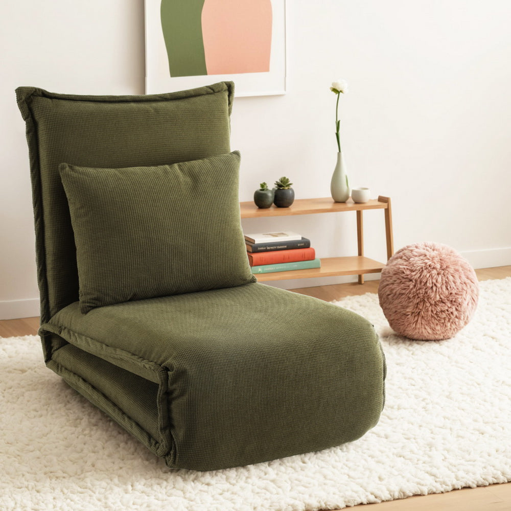 Artiss Floor Lounge Sofa Bed Foldable Green-Furniture &gt; Bar Stools &amp; Chairs &gt; Arm Chairs &amp; Recliners-PEROZ Accessories