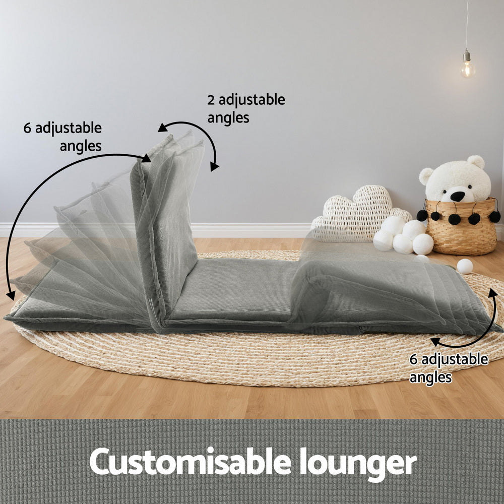 Artiss Floor Lounge Sofa Bed Foldable 2 Seater Grey-Furniture &gt; Bar Stools &amp; Chairs &gt; Arm Chairs &amp; Recliners-PEROZ Accessories