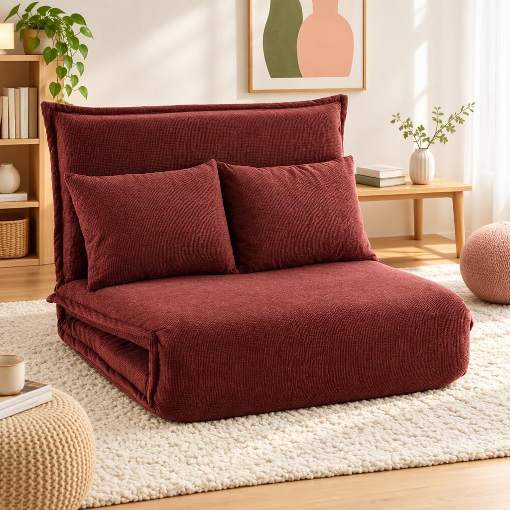 Artiss Floor Lounge Sofa Bed Foldable 2 Seater Orange-Furniture > Bar Stools &amp; Chairs > Arm Chairs &amp; Recliners-PEROZ Accessories