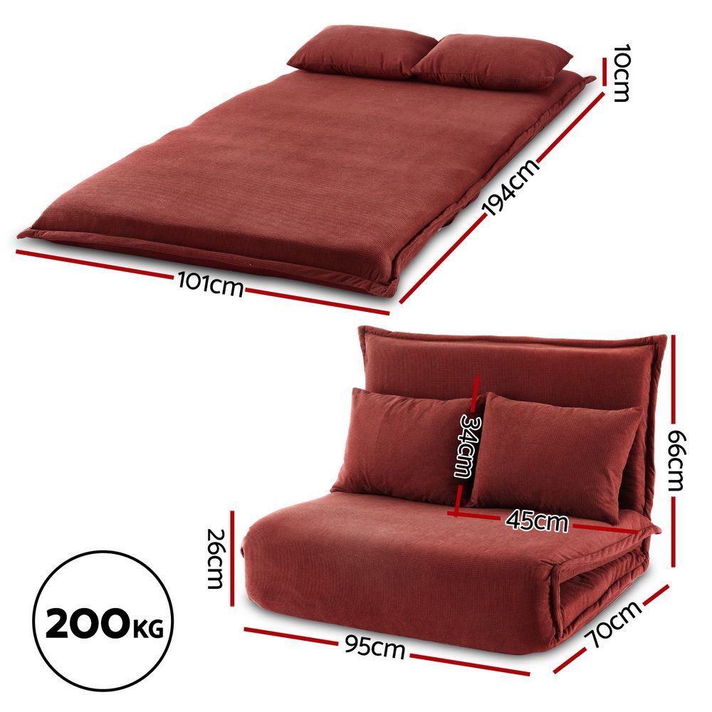 Artiss Floor Lounge Sofa Bed Foldable 2 Seater Orange-Furniture > Bar Stools &amp; Chairs > Arm Chairs &amp; Recliners-PEROZ Accessories