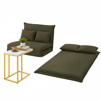Artiss Floor Lounge Sofa Bed Folding Chaise Chair Green &amp; Coffee Table Side Table Marble Effect