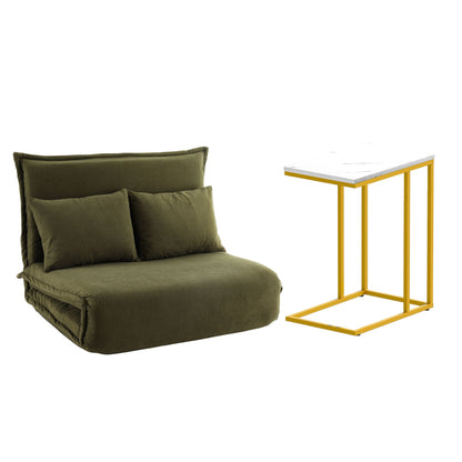 Artiss Floor Lounge Sofa Bed Folding Chaise Chair Green &amp; Coffee Table Side Table Marble Effect