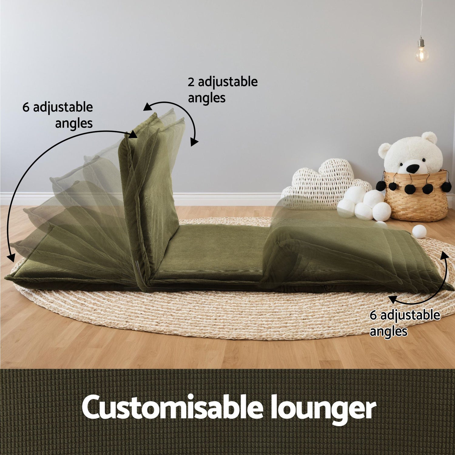 Artiss Floor Lounge Sofa Bed Folding Chaise Chair Green &amp; Coffee Table Side Table Marble Effect