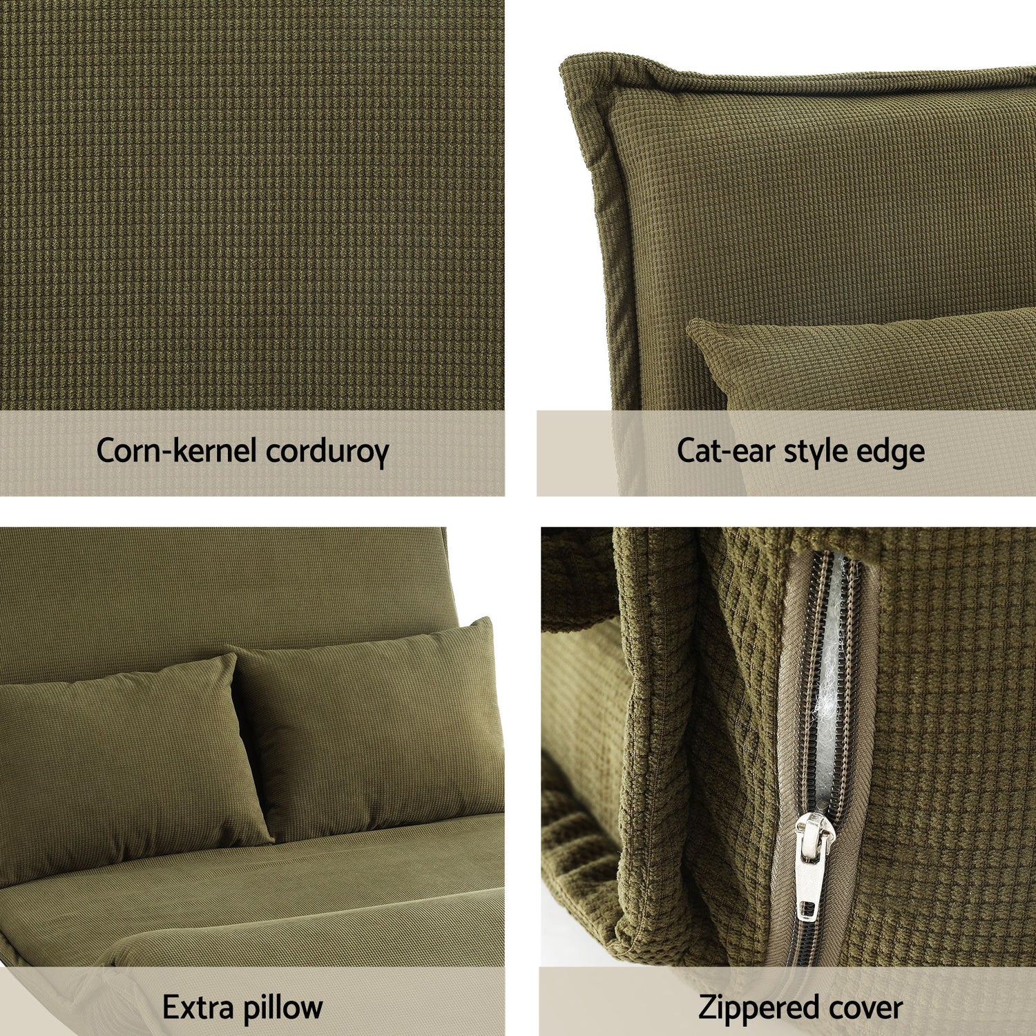Artiss Floor Lounge Sofa Bed Folding Chaise Chair Green &amp; Coffee Table Side Table Marble Effect