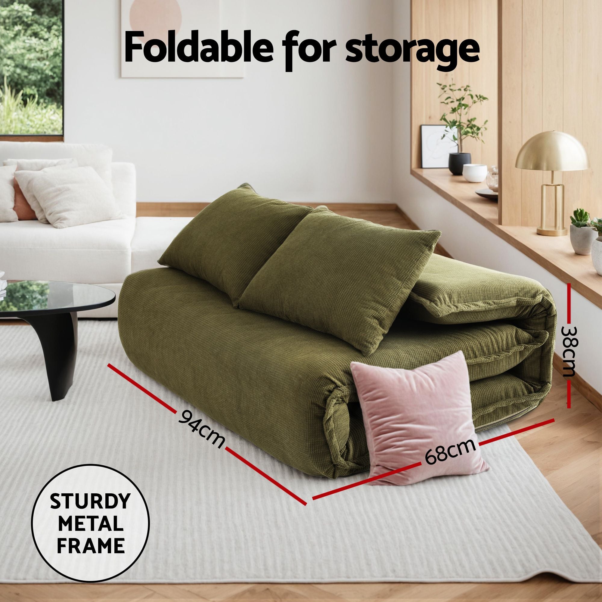 Artiss Floor Lounge Sofa Bed Folding Chaise Chair Green &amp; Coffee Table Side Table Marble Effect